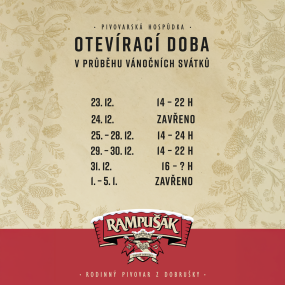 Otevírací doba pivovarské hospůdky během svátků!