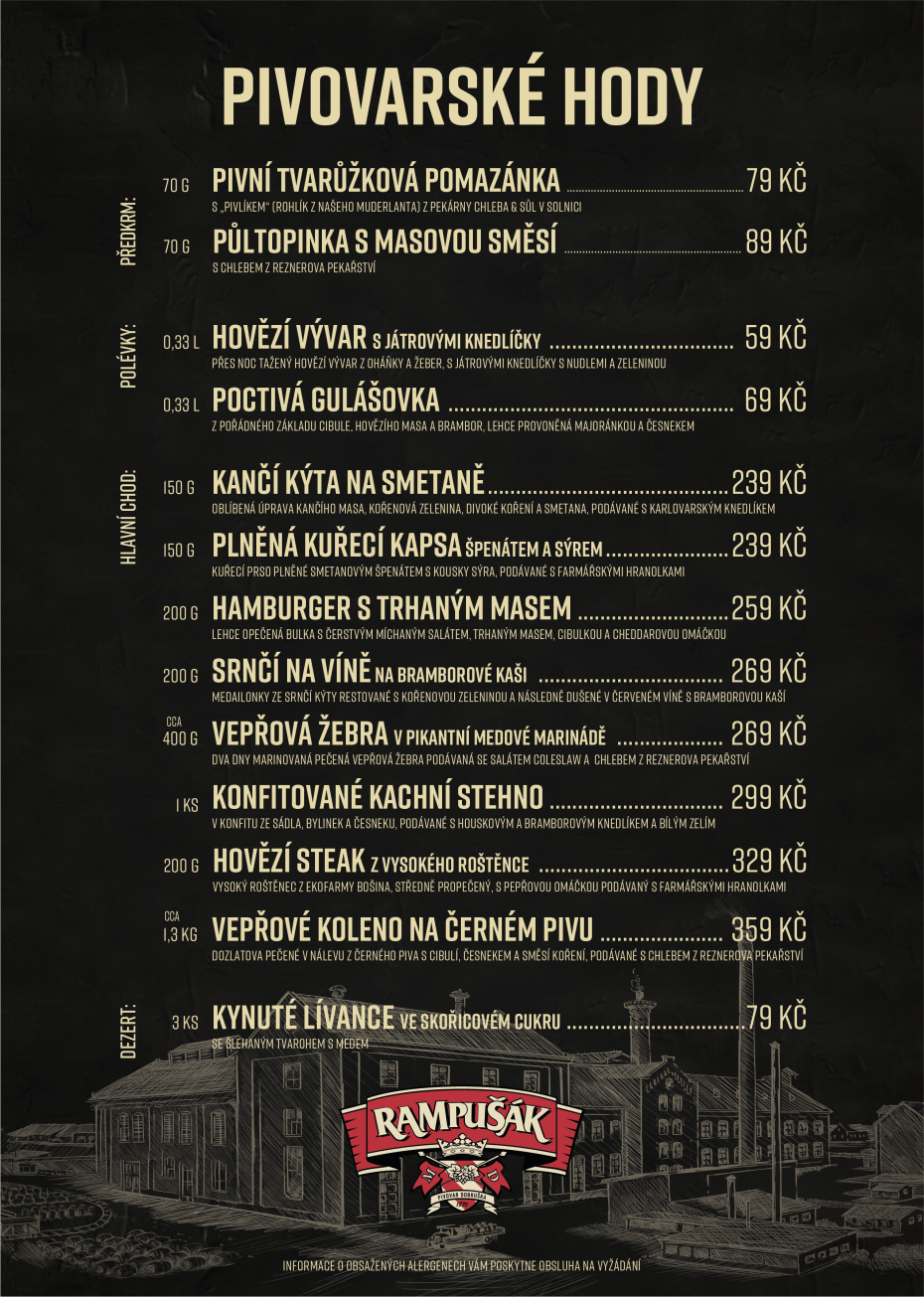 MENU 📝 PIVOVARSKÉ HODY 🥩