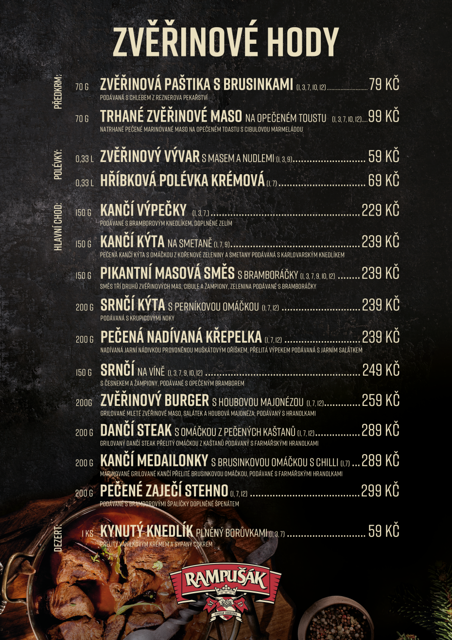 MENU – ZVĚŘINOVÉ HODY